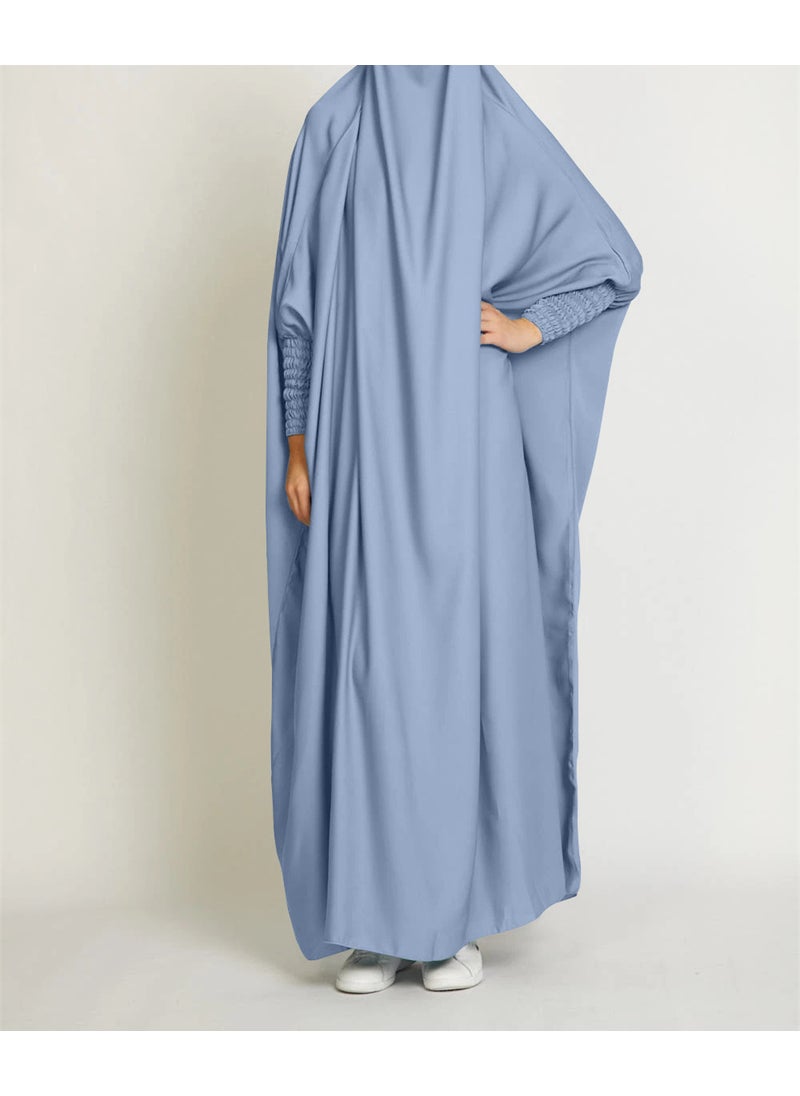 Elegant Solid Color Long Robe for Women Sky Blue