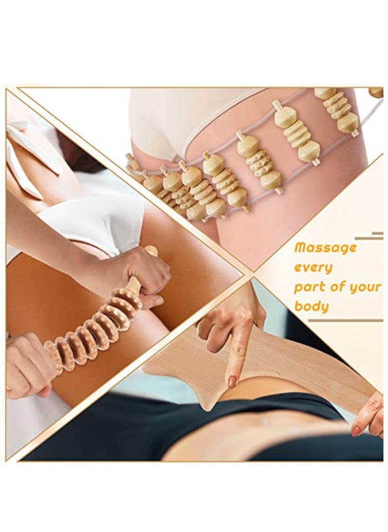 16 Pcs Wood Therapy Massage Tools Set Maderoterapia Kit Therapy Tools for Body Muscle Pain Relief Wooden Body Face Sculpting Tools Wood Roller Massager, Fascia Massage