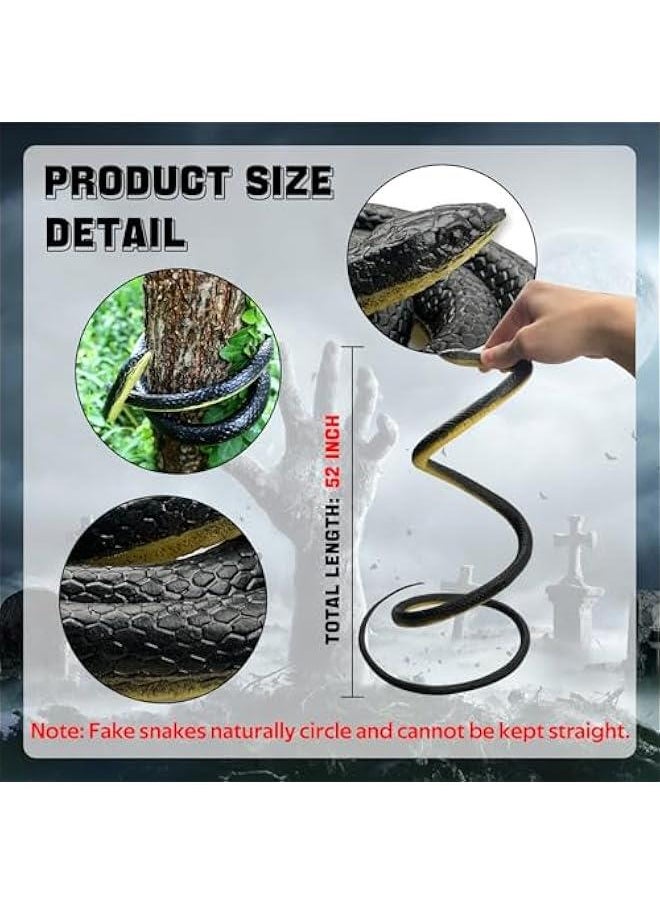 Realistic Rubber Snakes Fake Snake Toys Black Mamba Snakes Figurine to Keep Birds Away 51'Long Plastic Snakes Prank Props Cobra for  Garden Apri Fool's Day