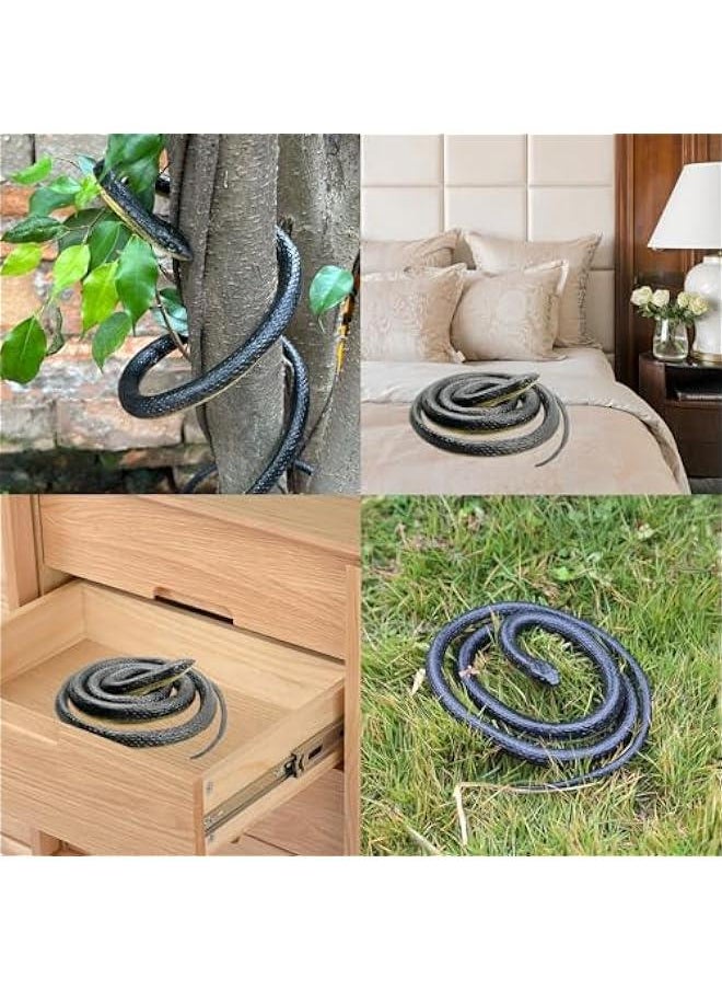 Realistic Rubber Snakes Fake Snake Toys Black Mamba Snakes Figurine to Keep Birds Away 51'Long Plastic Snakes Prank Props Cobra for  Garden Apri Fool's Day