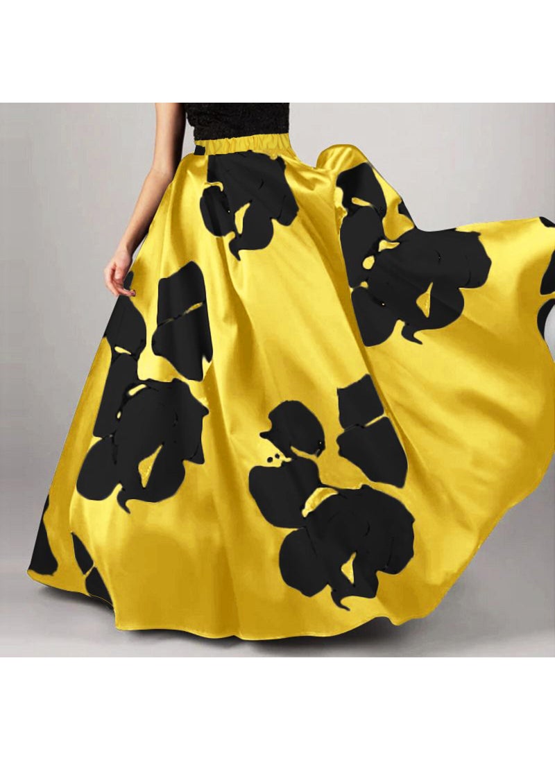 Floral Print Plus Size High-Waist Skirt Blue