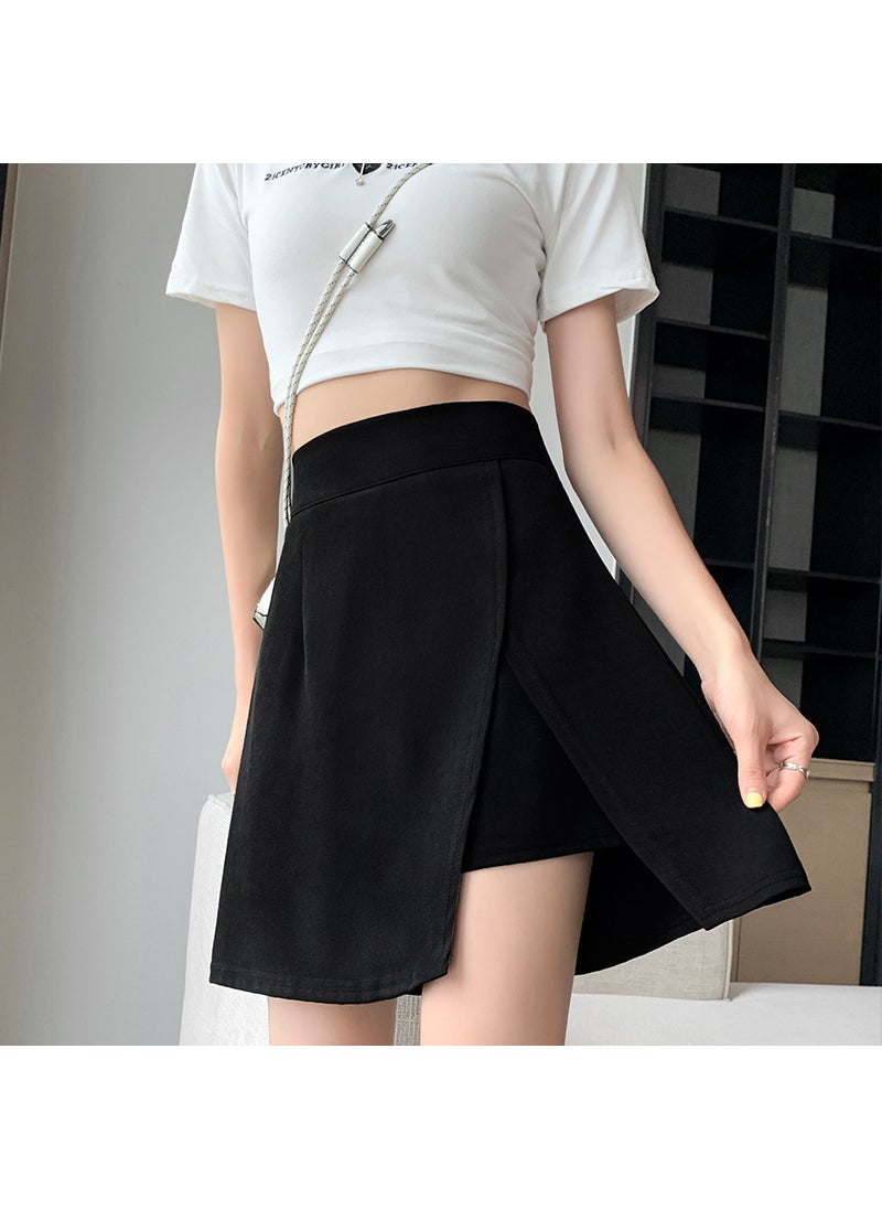 2023 Slimming Pleated A-Line Skirt for Plus Size Black [irregular skirt]]