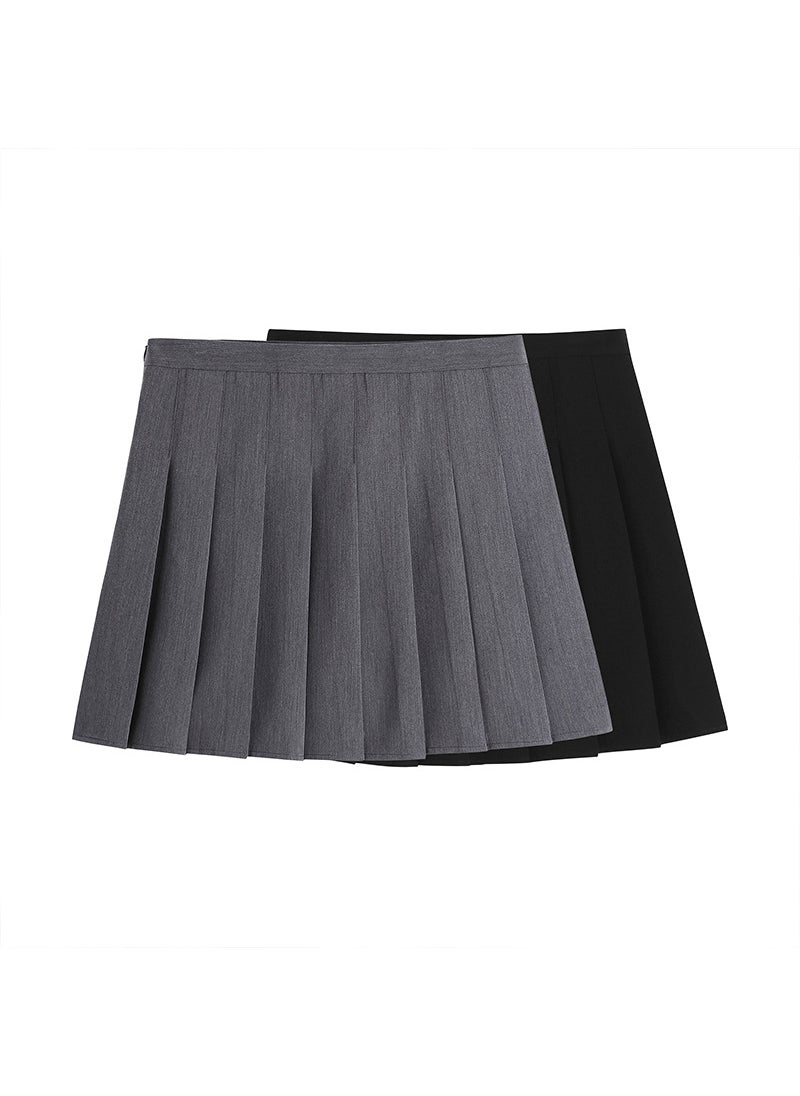 Plus Size Pleated Mini Skirt Autumn Winter New gray