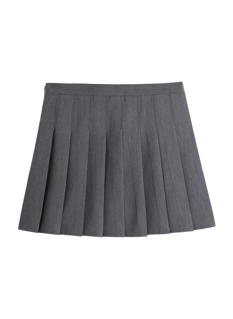 Plus Size Pleated Mini Skirt Autumn Winter New gray