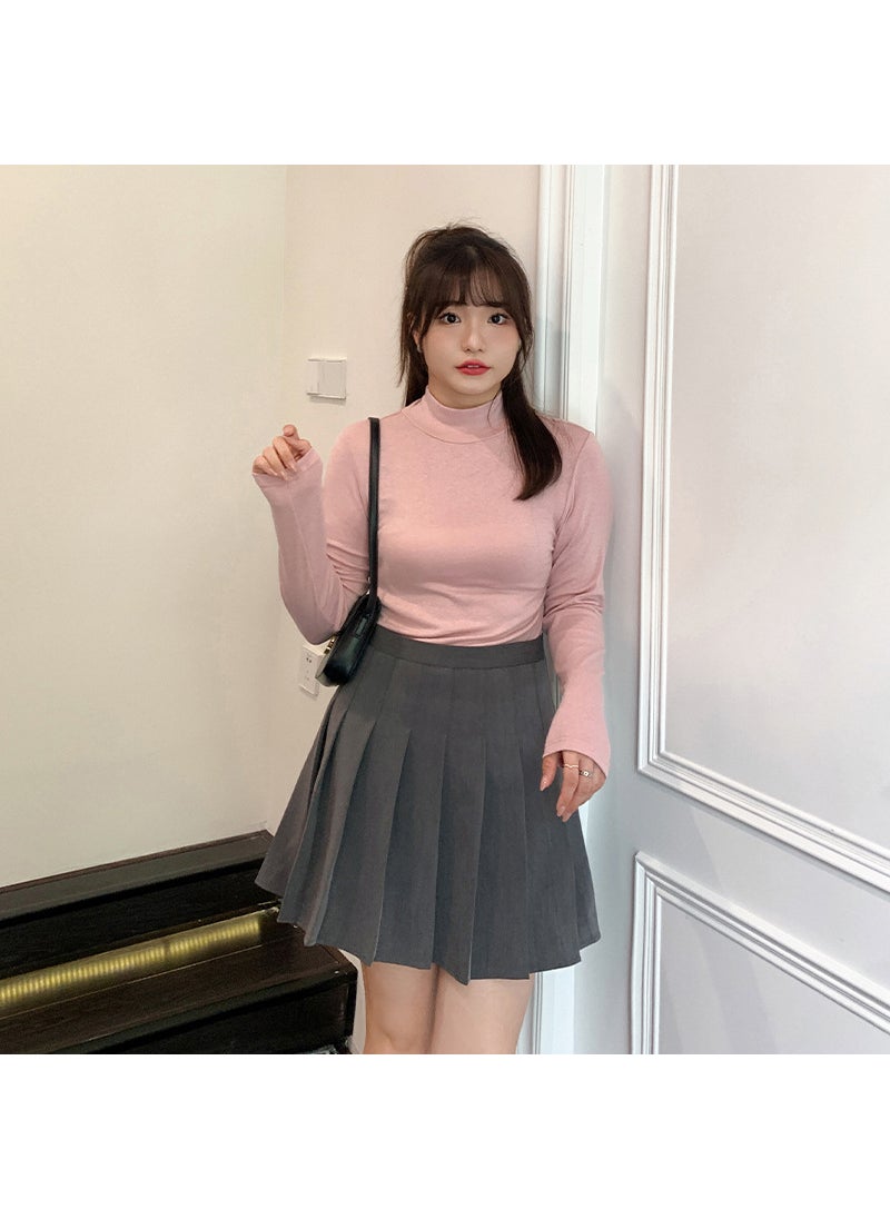 Plus Size Pleated Mini Skirt Autumn Winter New gray