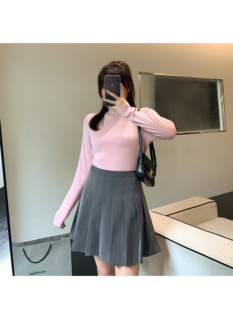 Plus Size Pleated Mini Skirt Autumn Winter New gray