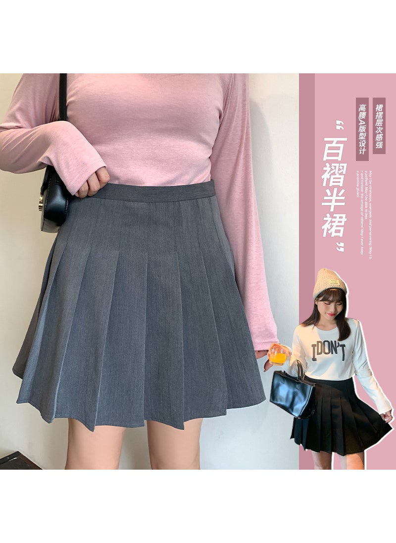 Plus Size Pleated Mini Skirt Autumn Winter New gray