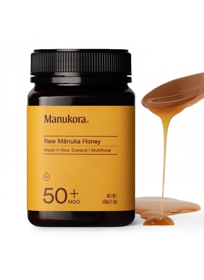 Manukora Raw Manuka Honey, MGO 50+, New Zealand Honey, Non-GMO, Traceable from Hive to Hand, Daily Wellness Support - 500g (1.1 Lb)