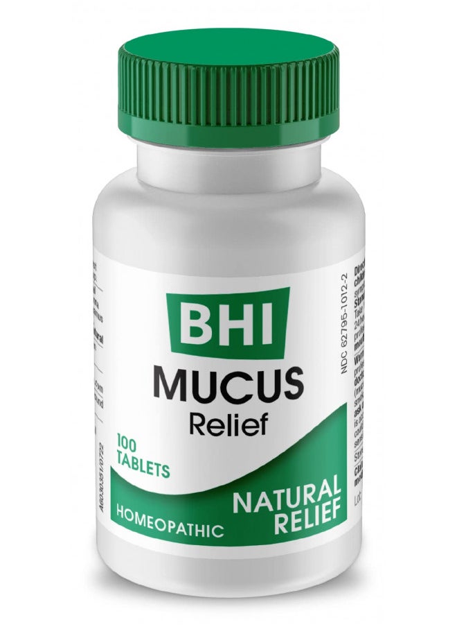 BHI Mucus Natural Chest Congestion, Cough & Mucus Relief Easy Breathing Respiratory Health Support 9 Targeted Homeopathic Active Ingredients for Discomfort & Build-Up - 100 Tablets