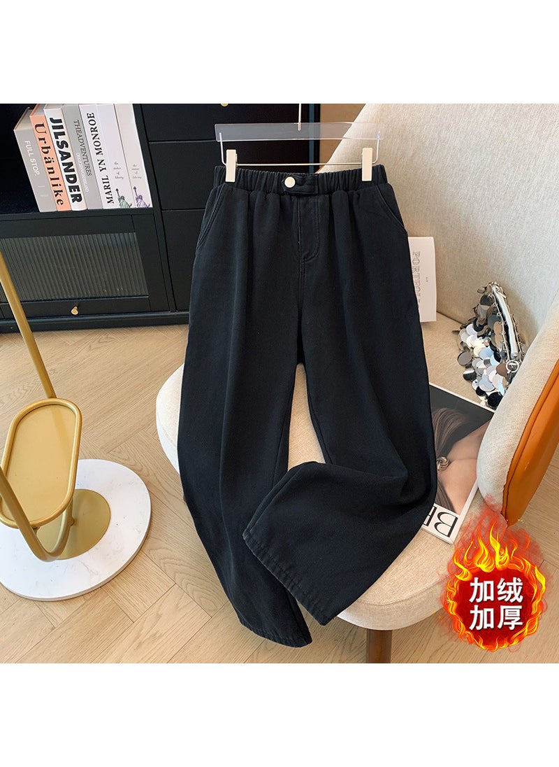 Plus Size Velvet Thick Casual Pants Women Autumn Winter Black (shipped within 7 days)