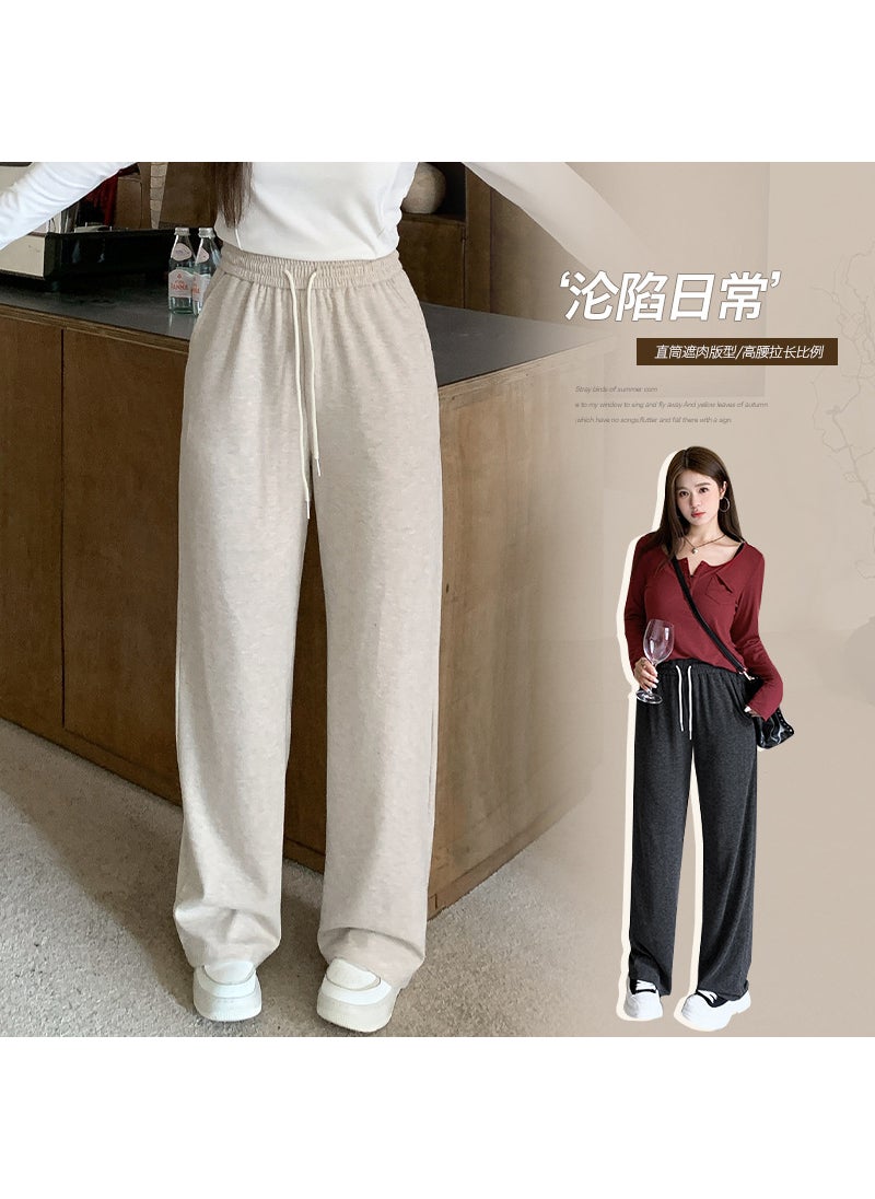 Plus Size Knitted Palazzo Pants for Women Oatmeal