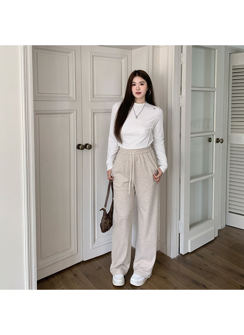 Plus Size Knitted Palazzo Pants for Women Oatmeal