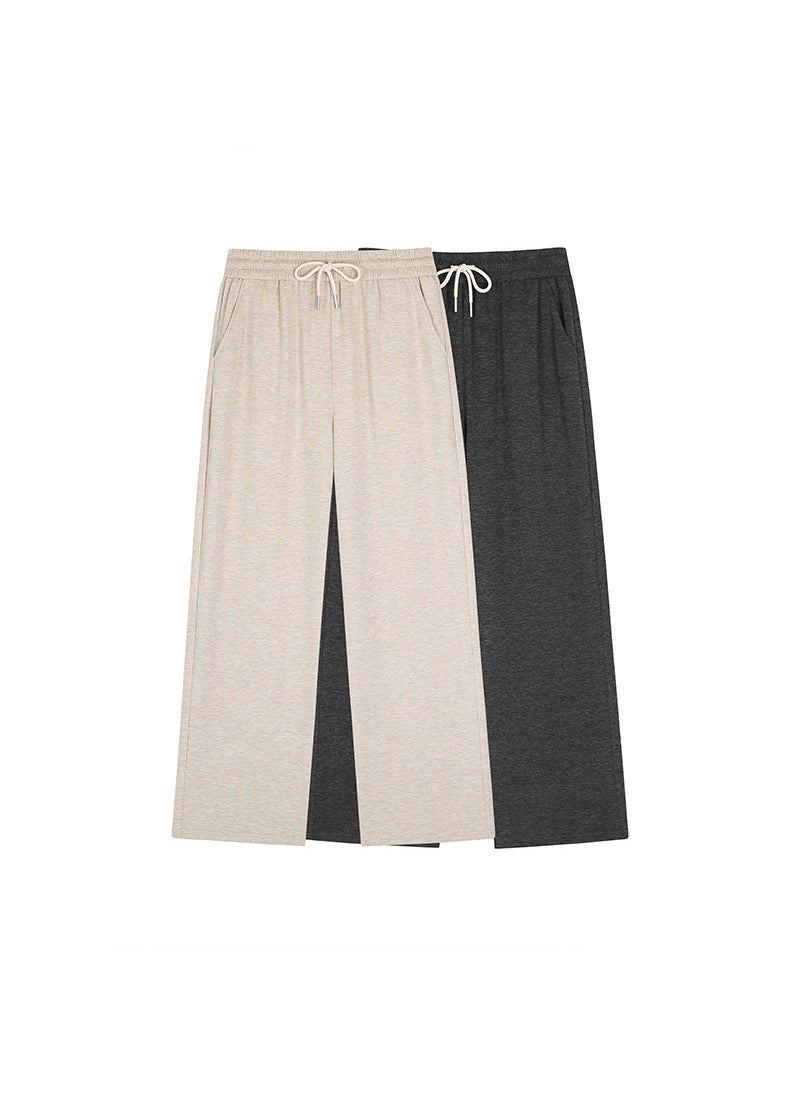 Plus Size Knitted Palazzo Pants for Women Oatmeal