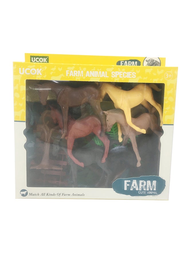 Galaxy Farm Animal Toy Set - Horse Set with Trees, Fences, Hay Bale & Rock | Realistic Farm Figurines for Kids | Durable Plastic Farm Play Set