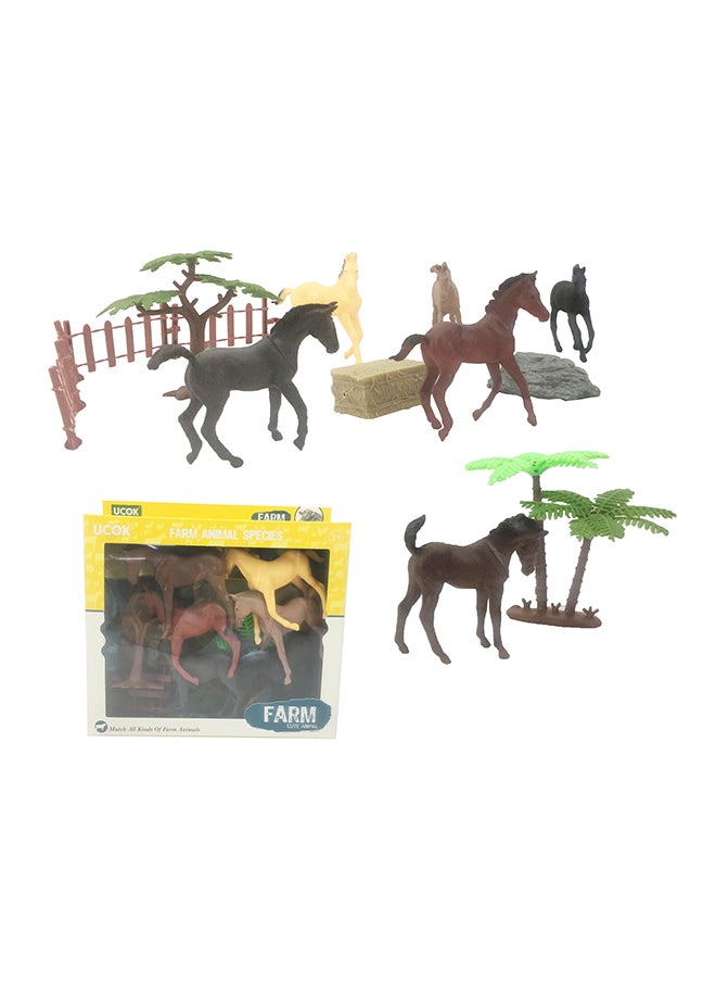 Galaxy Farm Animal Toy Set - Horse Set with Trees, Fences, Hay Bale & Rock | Realistic Farm Figurines for Kids | Durable Plastic Farm Play Set