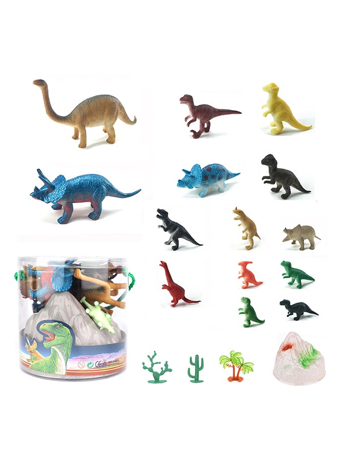 Galaxy Prehistoric Adventure Dinosaur Set - 18 Pieces | Colorful Dinosaur Figurines with Volcano & Plant Accessories | Educational Play for Kids