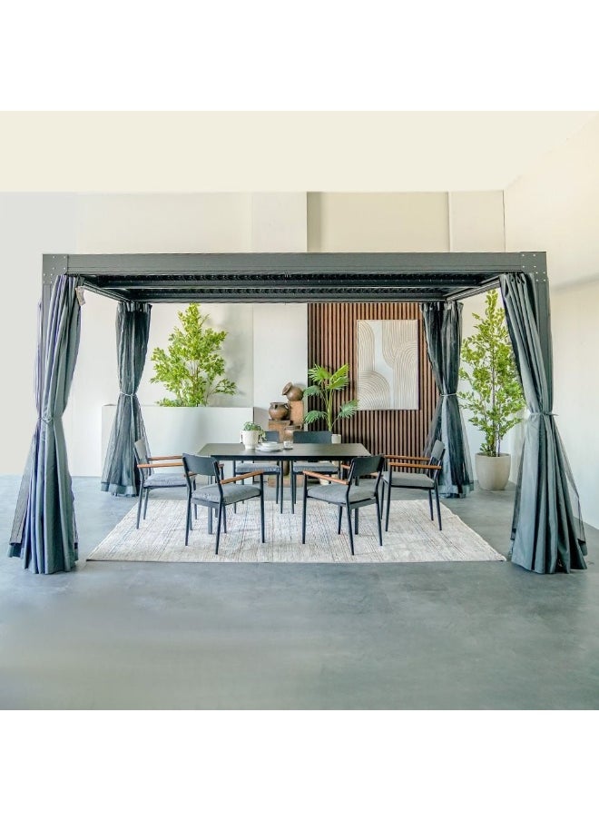 Ambrose Automatic Pergola with Automated Roof And LED| AluminumFrame With Curtains | Without Seating| Weather Resistant Garden Canopy| Modern Design Outdoor Furniture389x290x223cm-Dark Grey