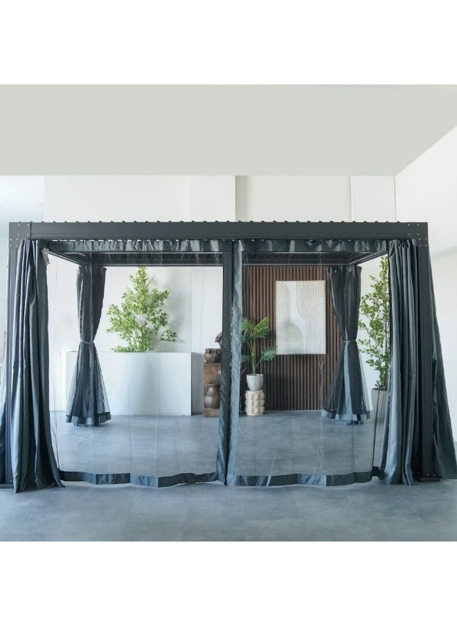 Ambrose Automatic Pergola with Automated Roof And LED| AluminumFrame With Curtains | Without Seating| Weather Resistant Garden Canopy| Modern Design Outdoor Furniture389x290x223cm-Dark Grey