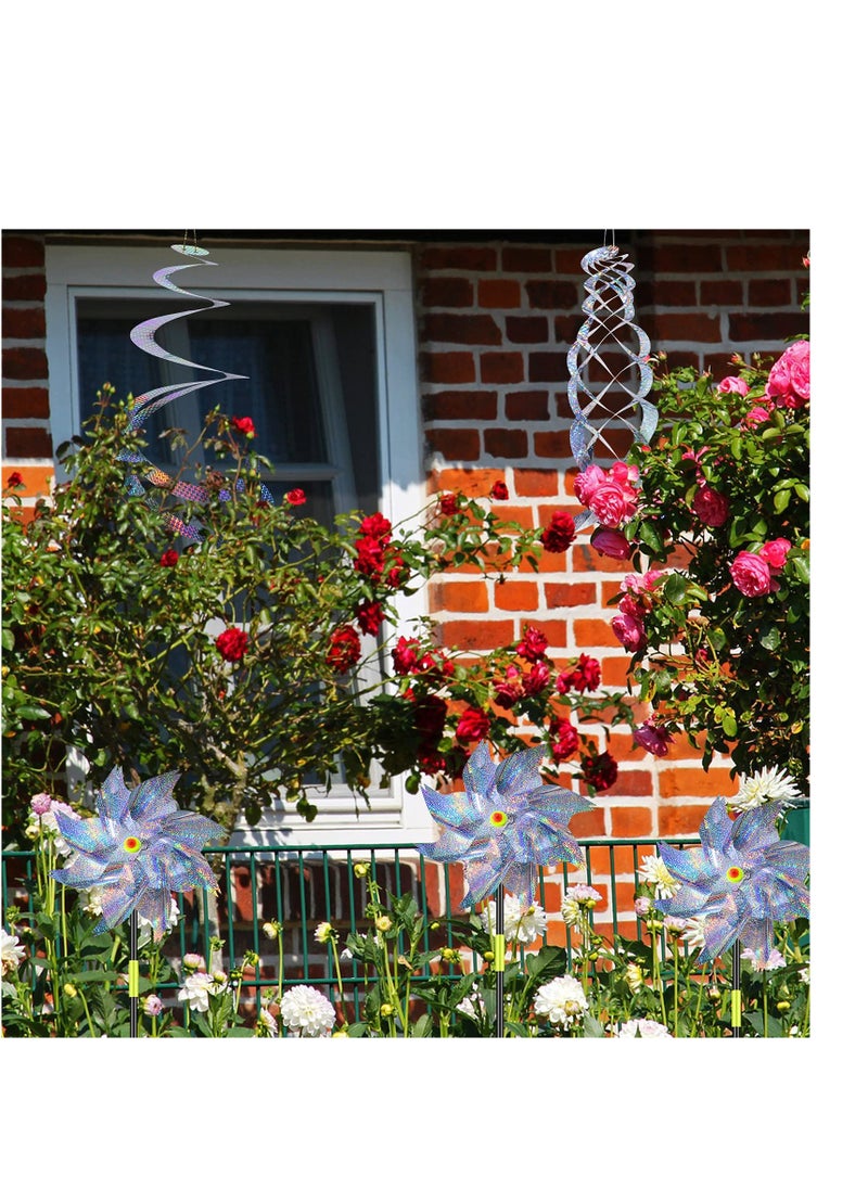 9Pcs Bird Spiral Reflectors Hanging Reflective Bird Geese Deterrent Device Outdoor Silver Mylar Spinner Garden Decorative Scare Birds Away Pigeon and Geese