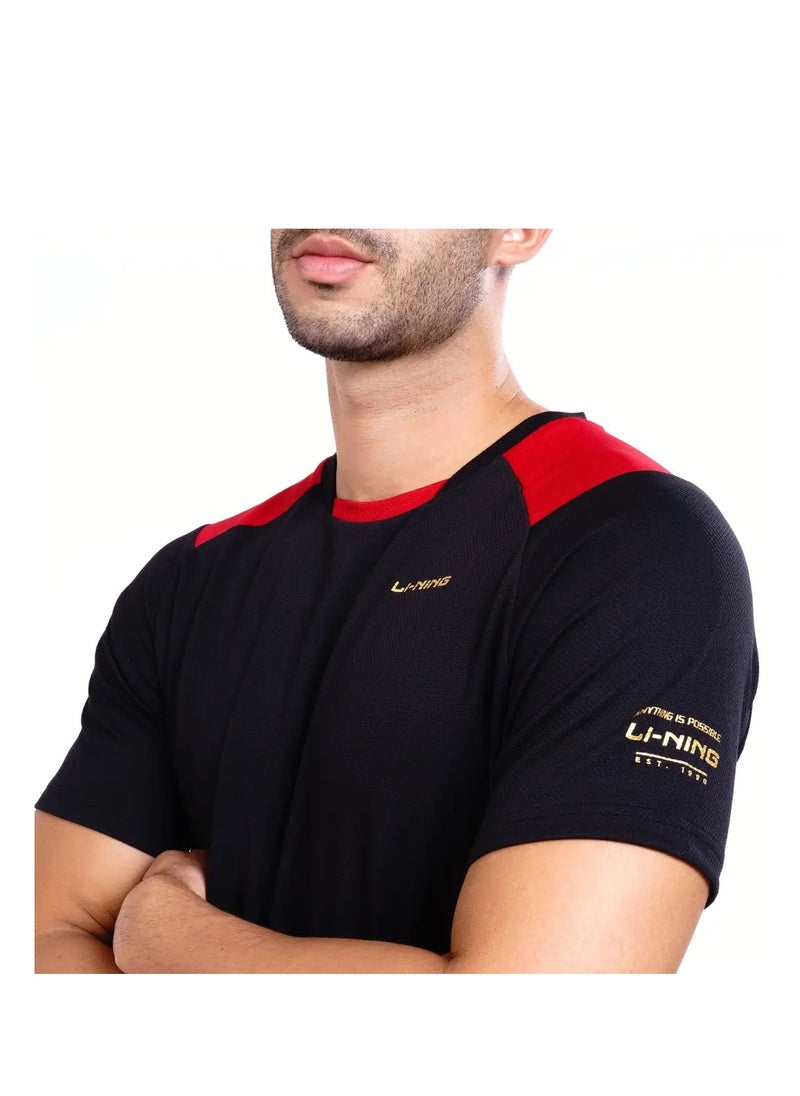 FLIP SIDE ROUND NECK-T SHIRT- (BLACK/RED) (APLT777-4-L)