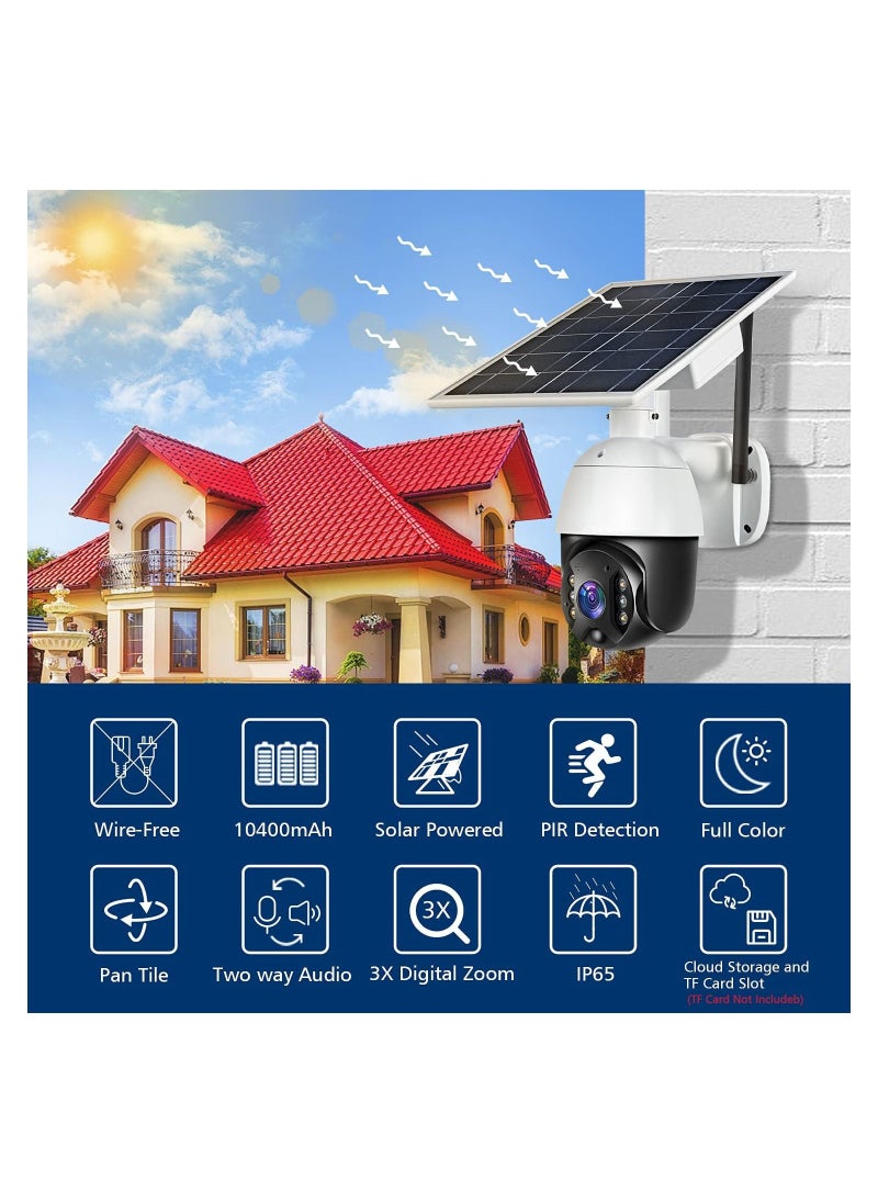 Outdoor Security Camera,Solar Powered Battery WiFi Camera Wire Free Outdoor 1080P Pan Tilt Wireless Camera PIR Motion 2 Way Audio Night Vision Cloud Storage