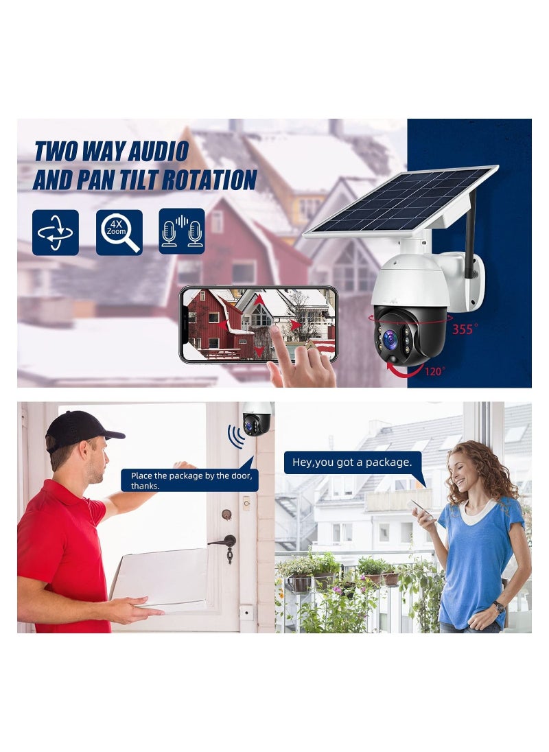 Outdoor Security Camera,Solar Powered Battery WiFi Camera Wire Free Outdoor 1080P Pan Tilt Wireless Camera PIR Motion 2 Way Audio Night Vision Cloud Storage