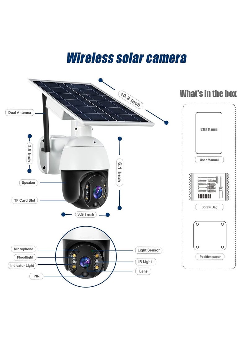 Outdoor Security Camera,Solar Powered Battery WiFi Camera Wire Free Outdoor 1080P Pan Tilt Wireless Camera PIR Motion 2 Way Audio Night Vision Cloud Storage