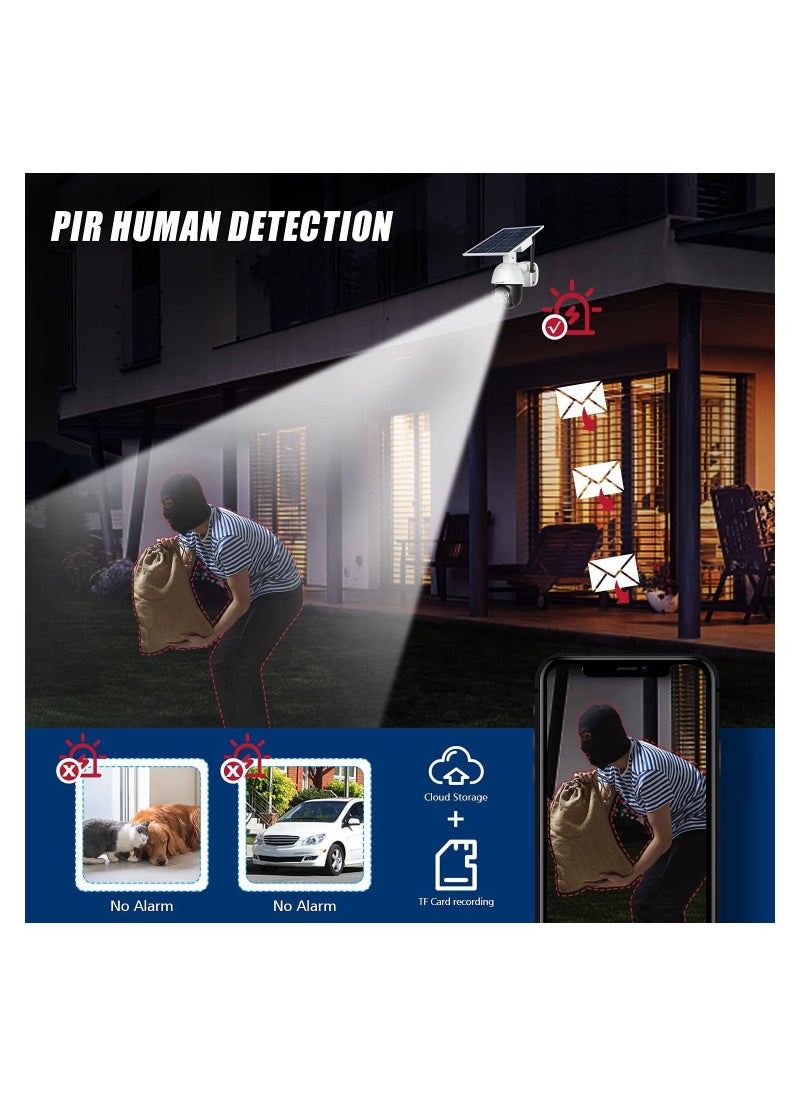 Outdoor Security Camera,Solar Powered Battery WiFi Camera Wire Free Outdoor 1080P Pan Tilt Wireless Camera PIR Motion 2 Way Audio Night Vision Cloud Storage