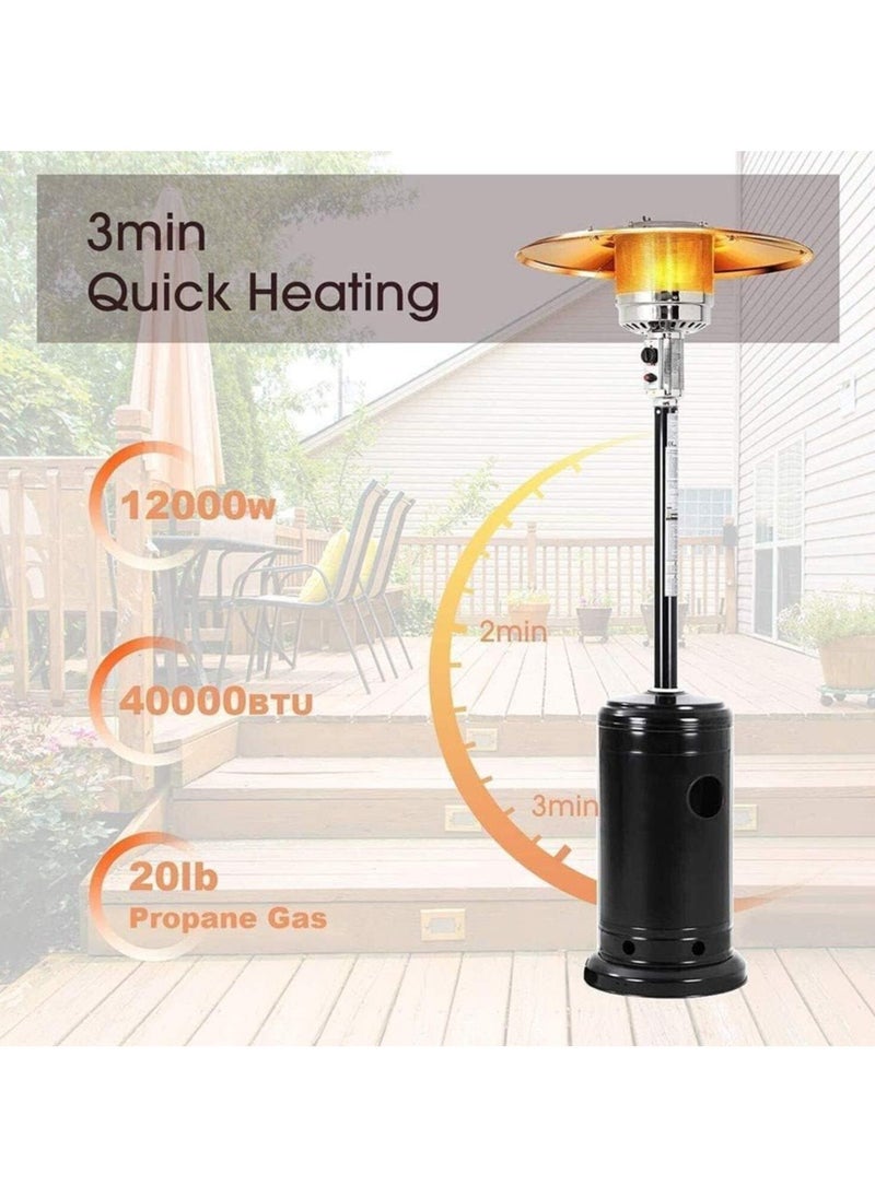 Patio Heater Mushroom Style, Gas Mashroom Patio Heater Outdoor Garden Stainless Steel Wheels Quartz Glass Flame Tube 3-Fold Protection