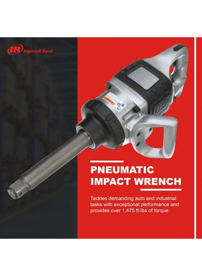 Ingersoll Rand 285B-6 1 Pneumatic Impact Wrench - Heavy Duty Torque Output, 6 Inch Extended Anvil, 1 Inch, 2 Handles, High Precision, Accessibility, Control, Gray