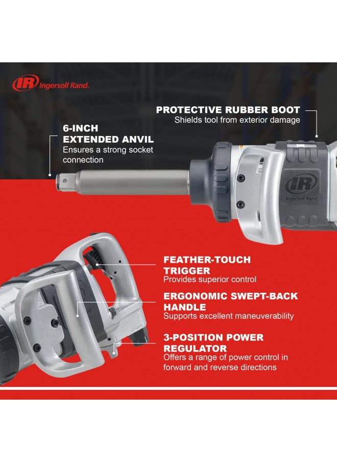 Ingersoll Rand 285B-6 1 Pneumatic Impact Wrench - Heavy Duty Torque Output, 6 Inch Extended Anvil, 1 Inch, 2 Handles, High Precision, Accessibility, Control, Gray