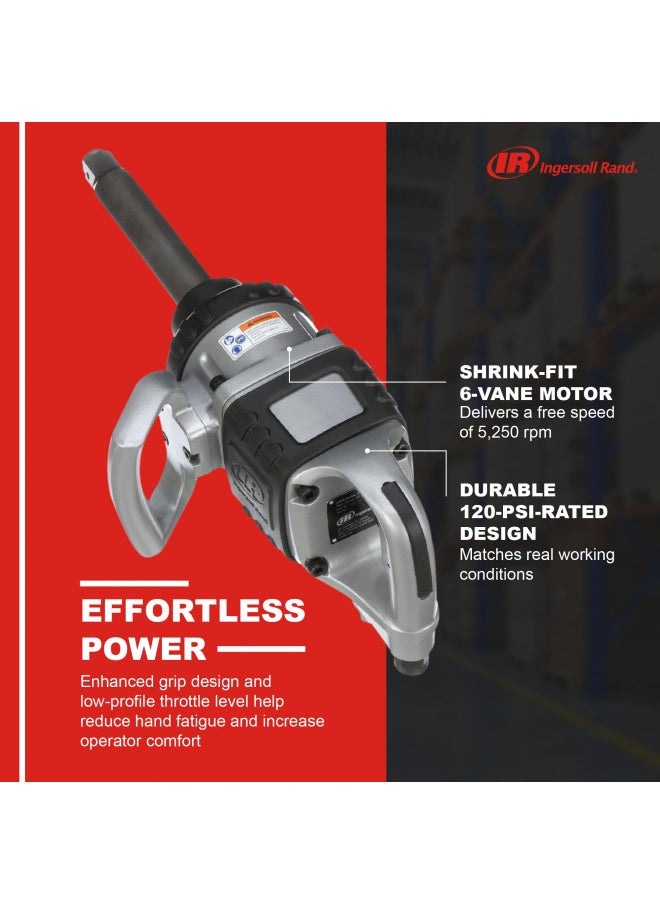 Ingersoll Rand 285B-6 1 Pneumatic Impact Wrench - Heavy Duty Torque Output, 6 Inch Extended Anvil, 1 Inch, 2 Handles, High Precision, Accessibility, Control, Gray