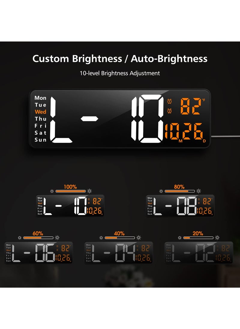 16.2-Inch Display Digital Alarm Clock with Remote Control | LED Electronic Clock for Bedroom, Living Room, and Office | Automatic Brightness Dimmer, Temperature Display, and Battery Backup (Orange)