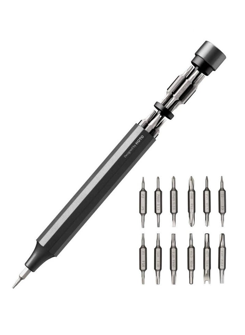 HOTO 24-in-1 Precision Screwdriver Gray | 24 S2-Steel Precision Bits | 360° Free-Rotating Lid | Magnetic Storage | Aluminum Alloy Body | MoMA Design