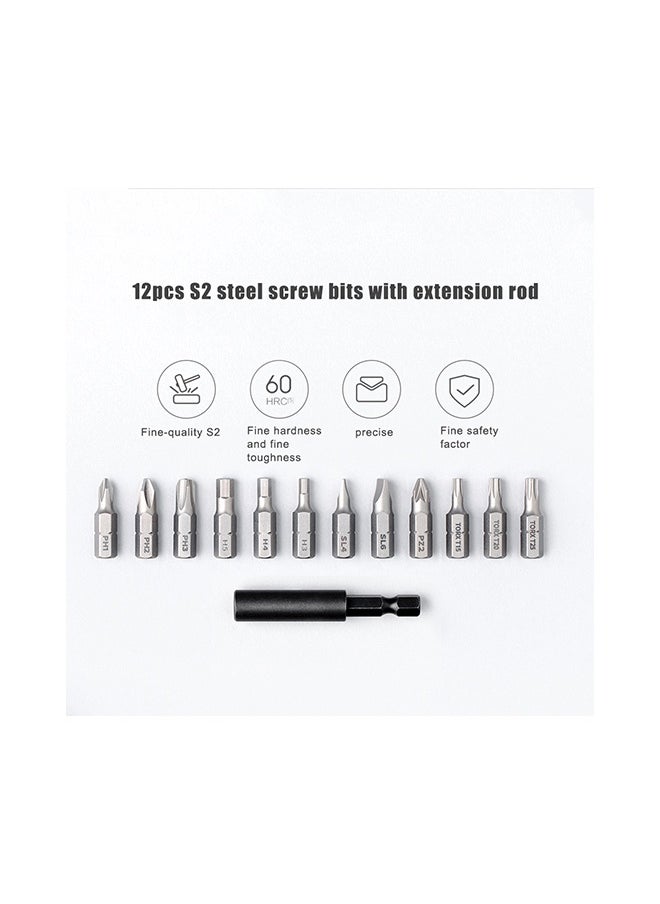 13-Piece Mijia Cordless Rechargeable Screwdriver With Screw Bits Set Black 16.5x6x16.5cm