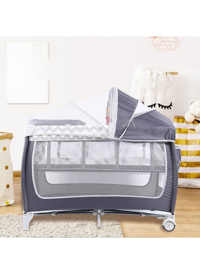 Foldable Baby Bed With Storage Bag, Wheels, Mosquito Net, Mattress, Arch Toy And Changing Table, 110 X 76 X 76 CM,  0 To 3 Years Old