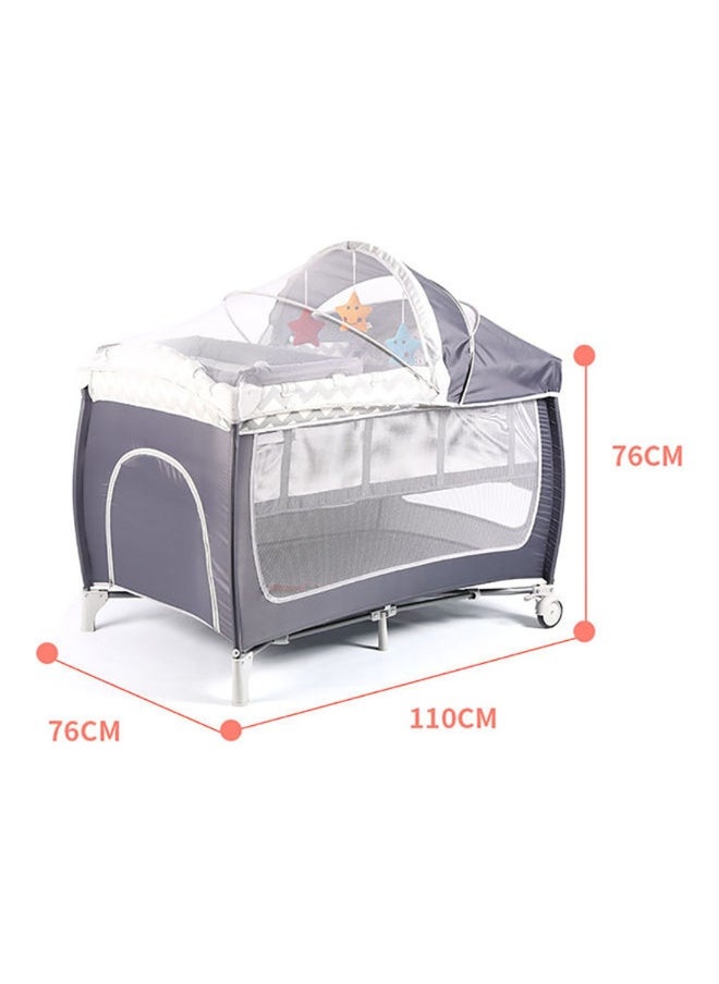 Foldable Baby Bed With Storage Bag, Wheels, Mosquito Net, Mattress, Arch Toy And Changing Table, 110 X 76 X 76 CM,  0 To 3 Years Old