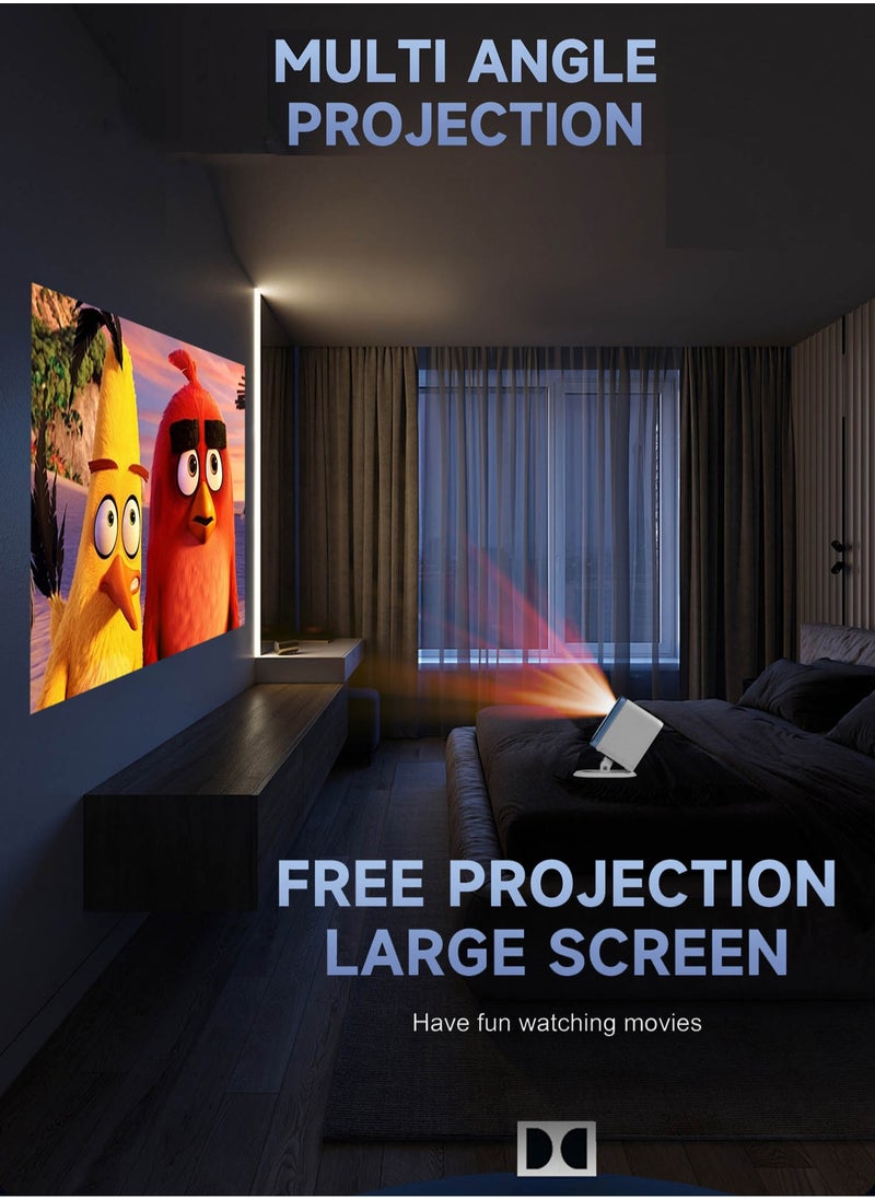 U20 Portable Video Projector 2.4/5G WiFi Bluetooth 200ANSI Lumens 4K Resolution 1-5M Projection Distance Android 9 RGB Lights Projector For Movie Music TV Game Casting with Stand -White