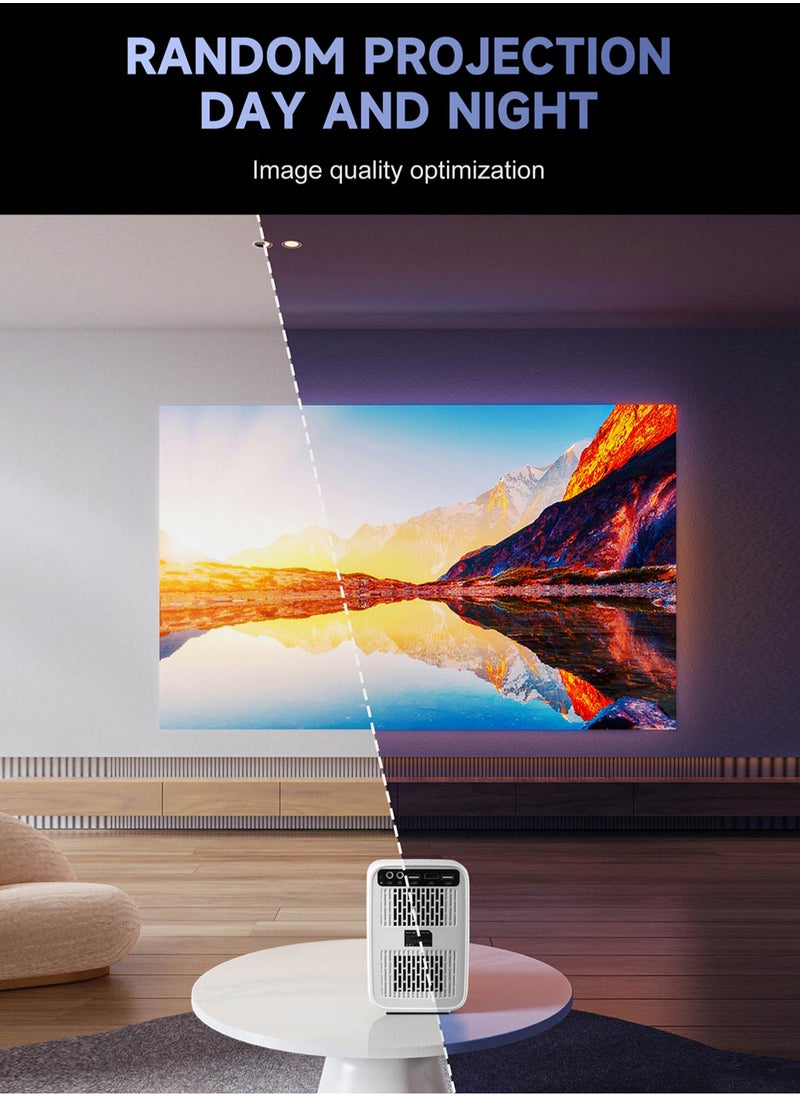 U20 Portable Video Projector 2.4/5G WiFi Bluetooth 200ANSI Lumens 4K Resolution 1-5M Projection Distance Android 9 RGB Lights Projector For Movie Music TV Game Casting with Stand -White