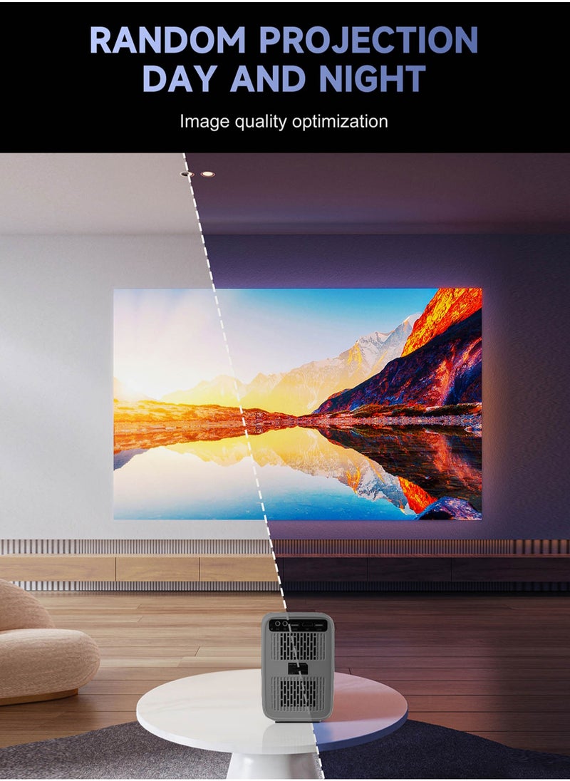 U20 Portable Video Projector 2.4/5G WiFi Bluetooth 200ANSI Lumens 4K Resolution 1-5M Projection Distance Android 9 RGB Lights Projector For Movie Music TV Game Casting with Stand -Grey