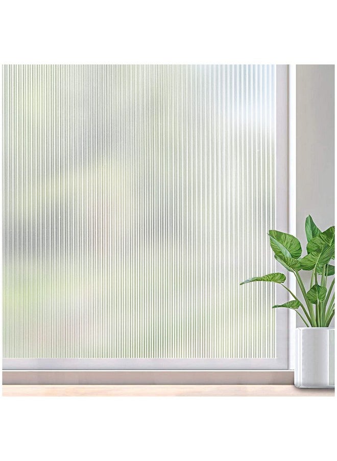 Coavas Privacy Window Film Fluted Glass Window Film Reeded Glass Window Film Non-Adhesive Sun Blocking Window Film Heat Control UV Blocking for Home Office, 17.5 x 78.7 Inches