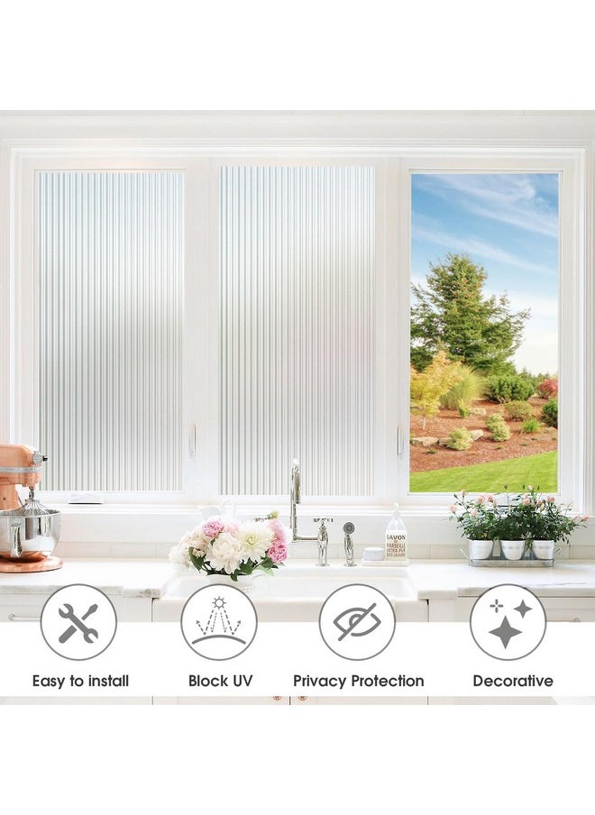 Coavas Privacy Window Film Fluted Glass Window Film Reeded Glass Window Film Non-Adhesive Sun Blocking Window Film Heat Control UV Blocking for Home Office, 17.5 x 78.7 Inches