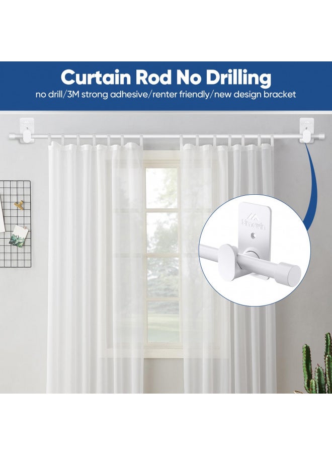 SIMEWIN Curtain Rods No Drilling for Windows 30 to 60 Inches,5/8 Inch Diameter No Drill Small Curtain Rod Set with 3M Adhesive Brackets, White