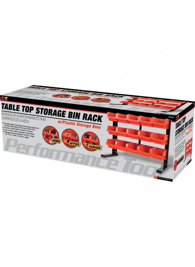 Performance Tool W5186 15-Bin Table Top Storage Rack , Red