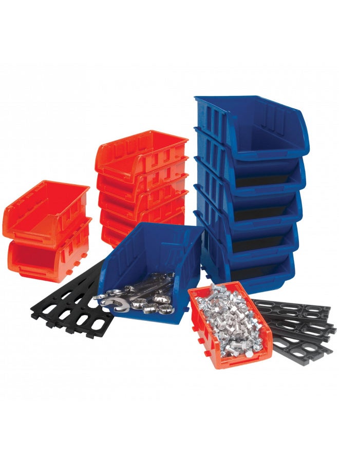 Performance Tool W5195 Storage Bin Set, 15-Piece, Red/Blue