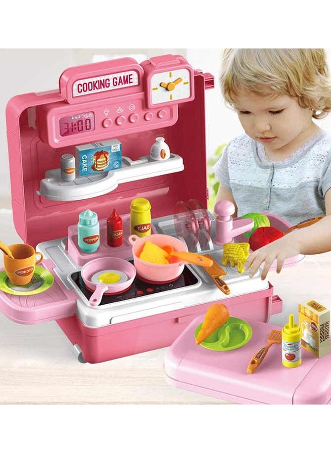 4 in 1 Cutlery Trolley Case Realistic Kitchen Role Playing Cooking Toys Kitchen Set For Kids