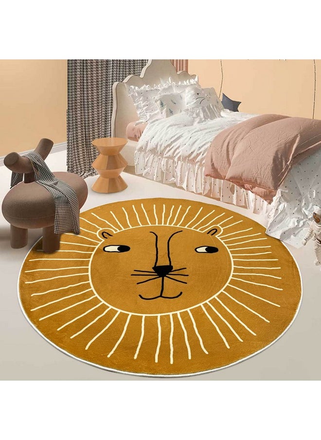 Kids Play Mat 4Ft Round Lion Play Rug Non Slip Kids Circle Rug Soft Nursery Rug Floor Carpet For Bedroom Playroom Decor