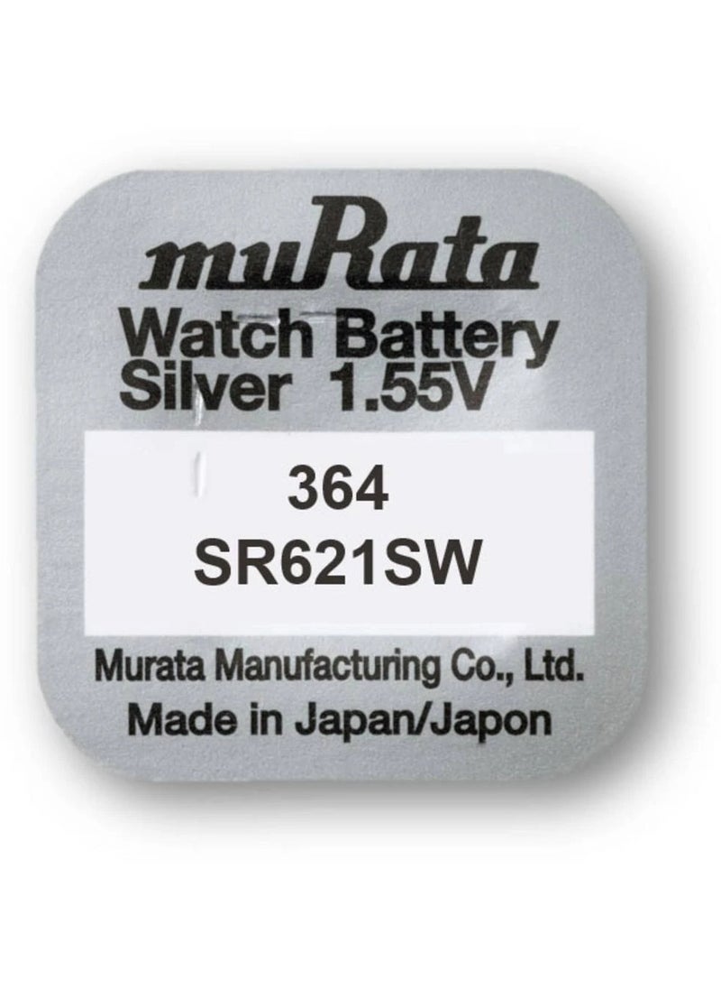 10-Pieces Murata 364 / SR621SW Silver Oxide 1.55V Watch Batteries