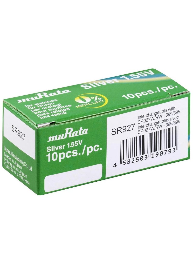 10-Pieces Murata 399/395 SR927/W/SW Silver Oxide 1.55V Watch Batteries