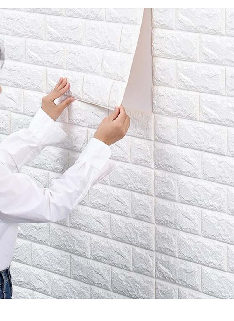 𝐅𝐅𝐃 Brick Wall Stickers - Self Adhesive, Waterproof PE Foam, White Wallpaper for Living Room, TV Wall, and Home Decor